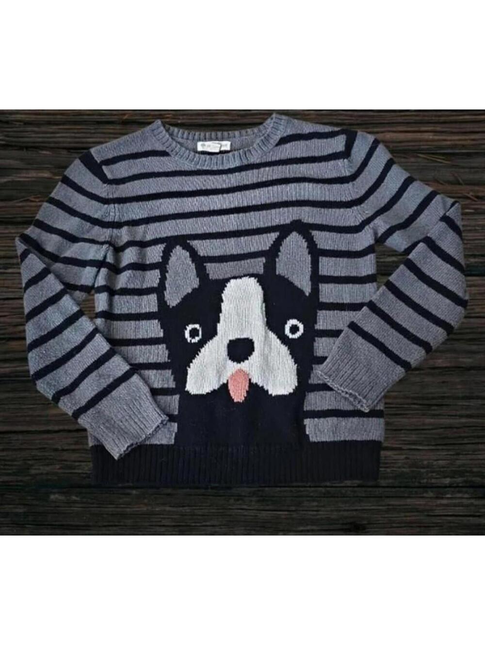 Designer boys size 7 clothes stripe sweater dog pup french bulldog terrier puppy